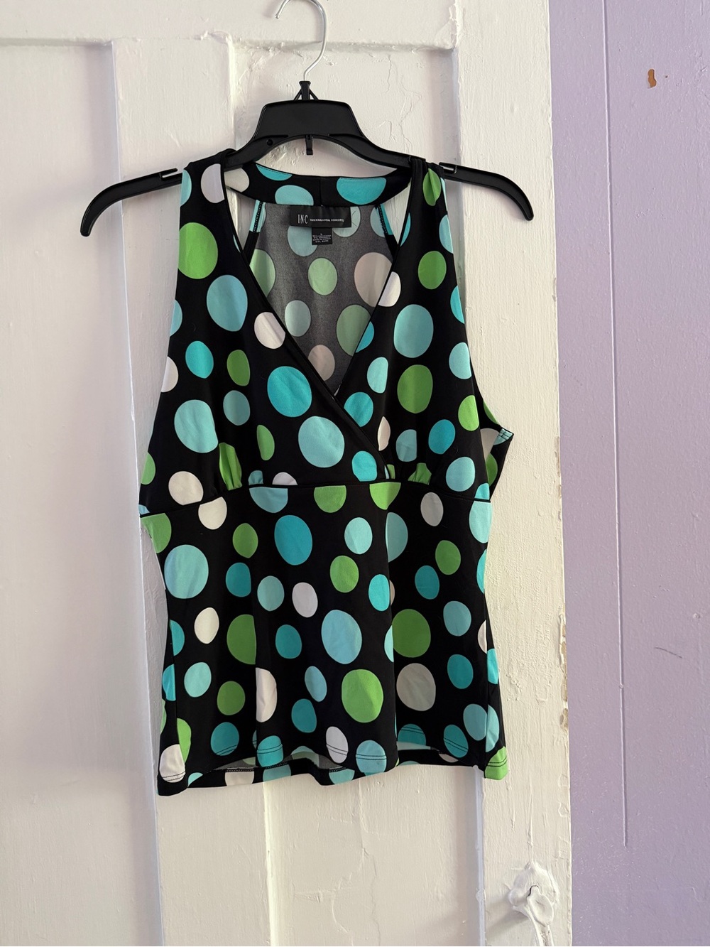 INC International Concepts Black Polka Dot Sleeveless Top - Blue & Green